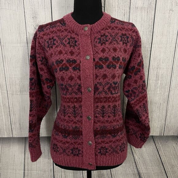 Harley of Scotland Women's XS Pink Merino Wool Button-Front Cardigan Sweater - Picture 1 of 7
